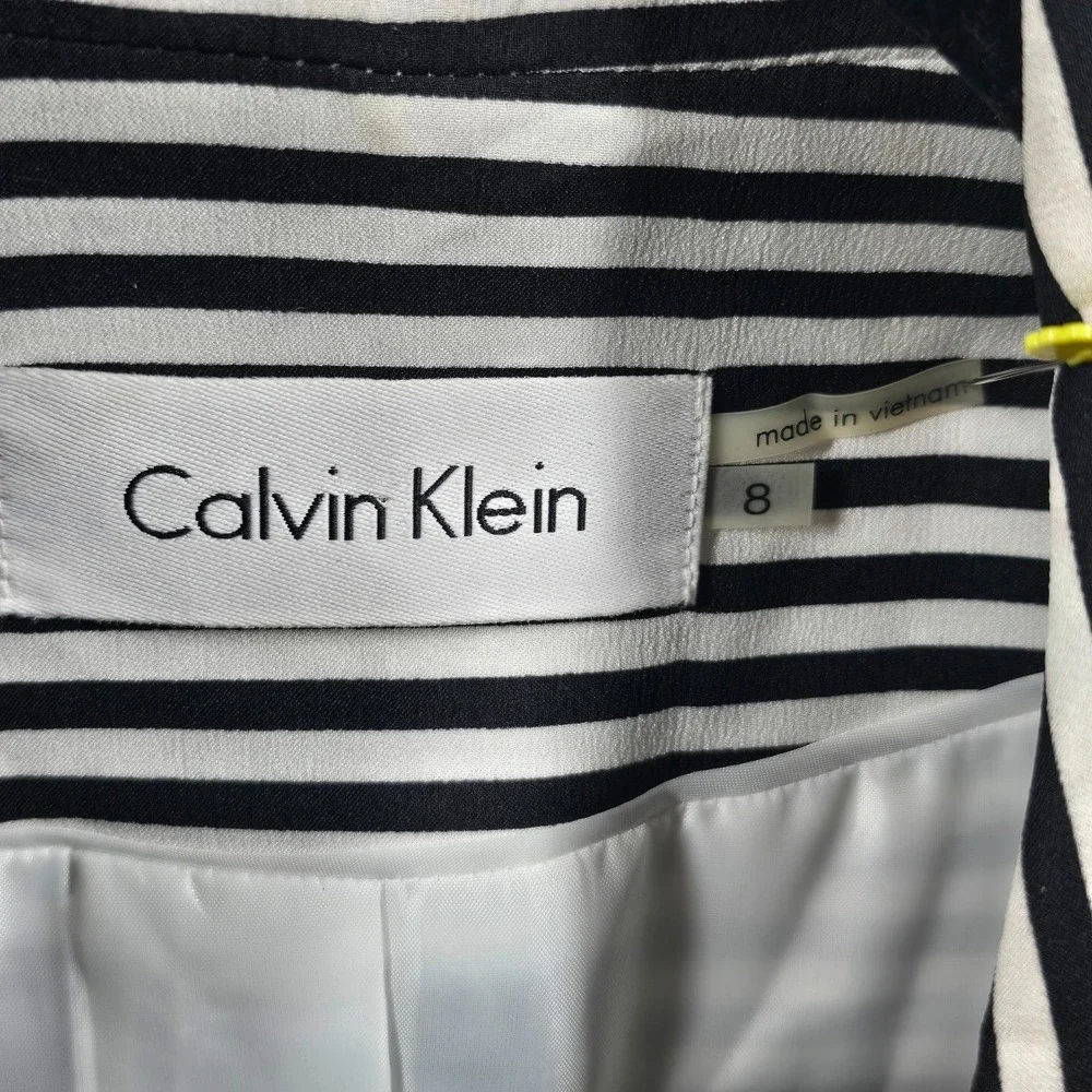 Calvin Klein Womens Blazer Size 8 Jacket Black White Striped One Button - Picture 3 of 9